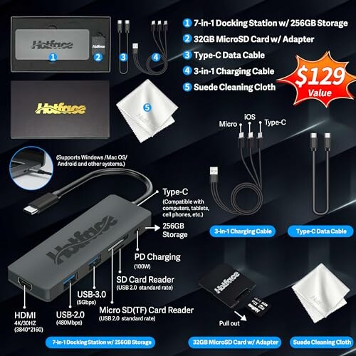 7-in-1 docking station bundle with 256GB storage and accessories