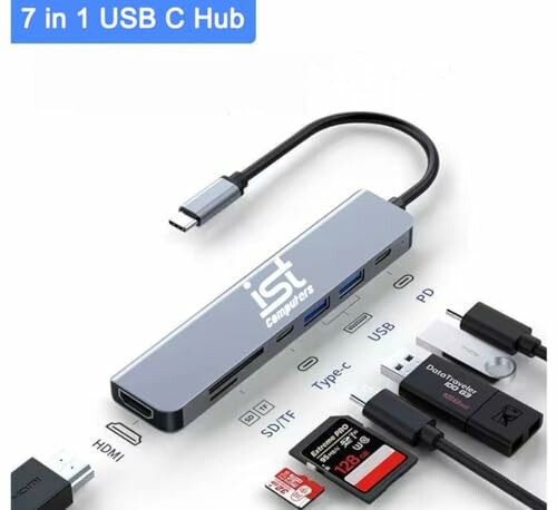 7 in 1 USB C hub with multiple ports and connectors