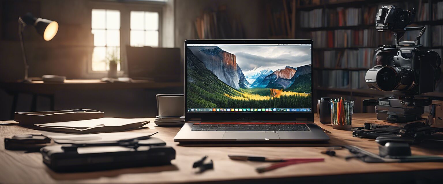 Student laptop setup for creative work